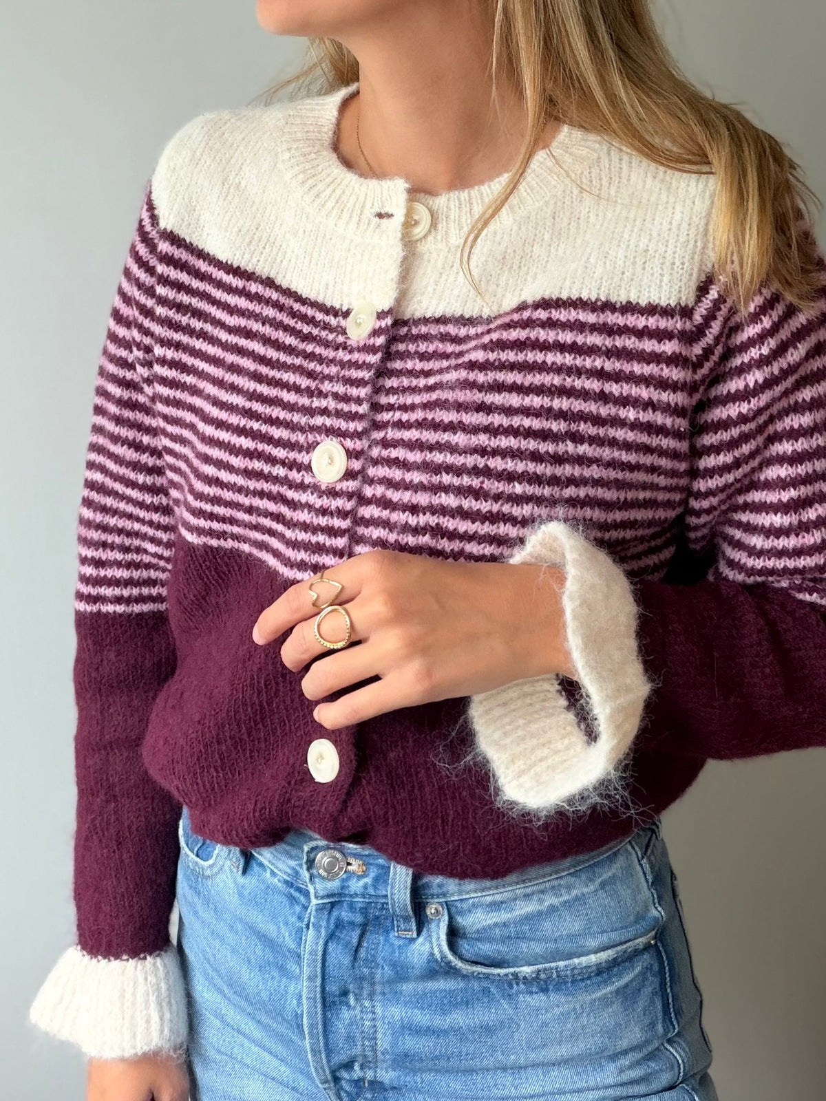 Gilet LOUISA - Bordeaux & Écru