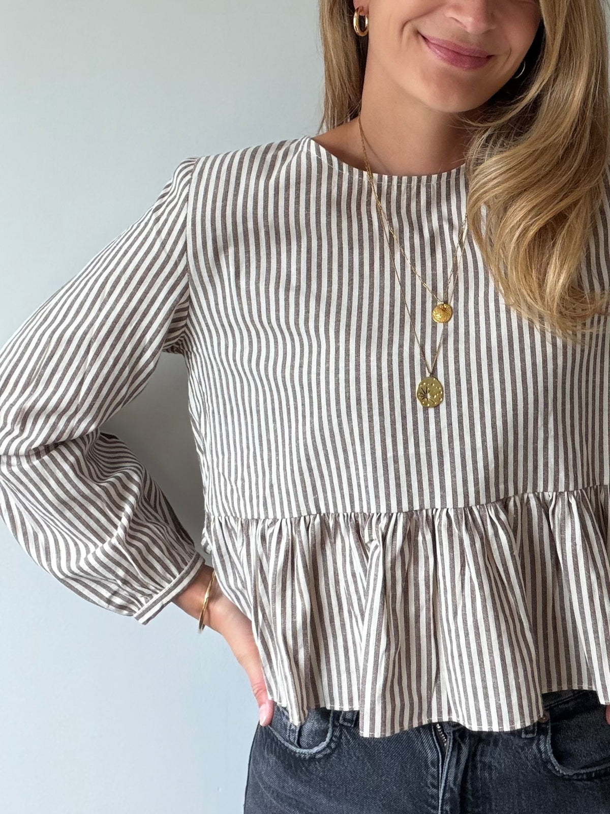 Blouse ALIX - Rayée marron & beige