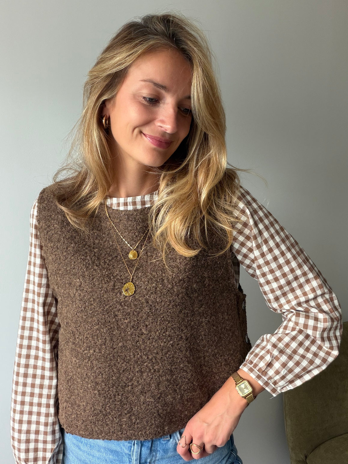 Blouse OLIVIA - Vichy marron