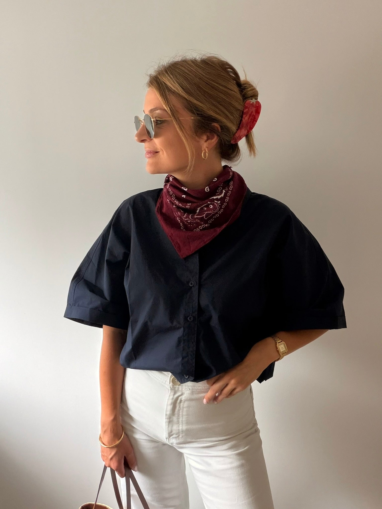 Blouse marine manches bouffantes CLAUDIE – Marcelle Ouest