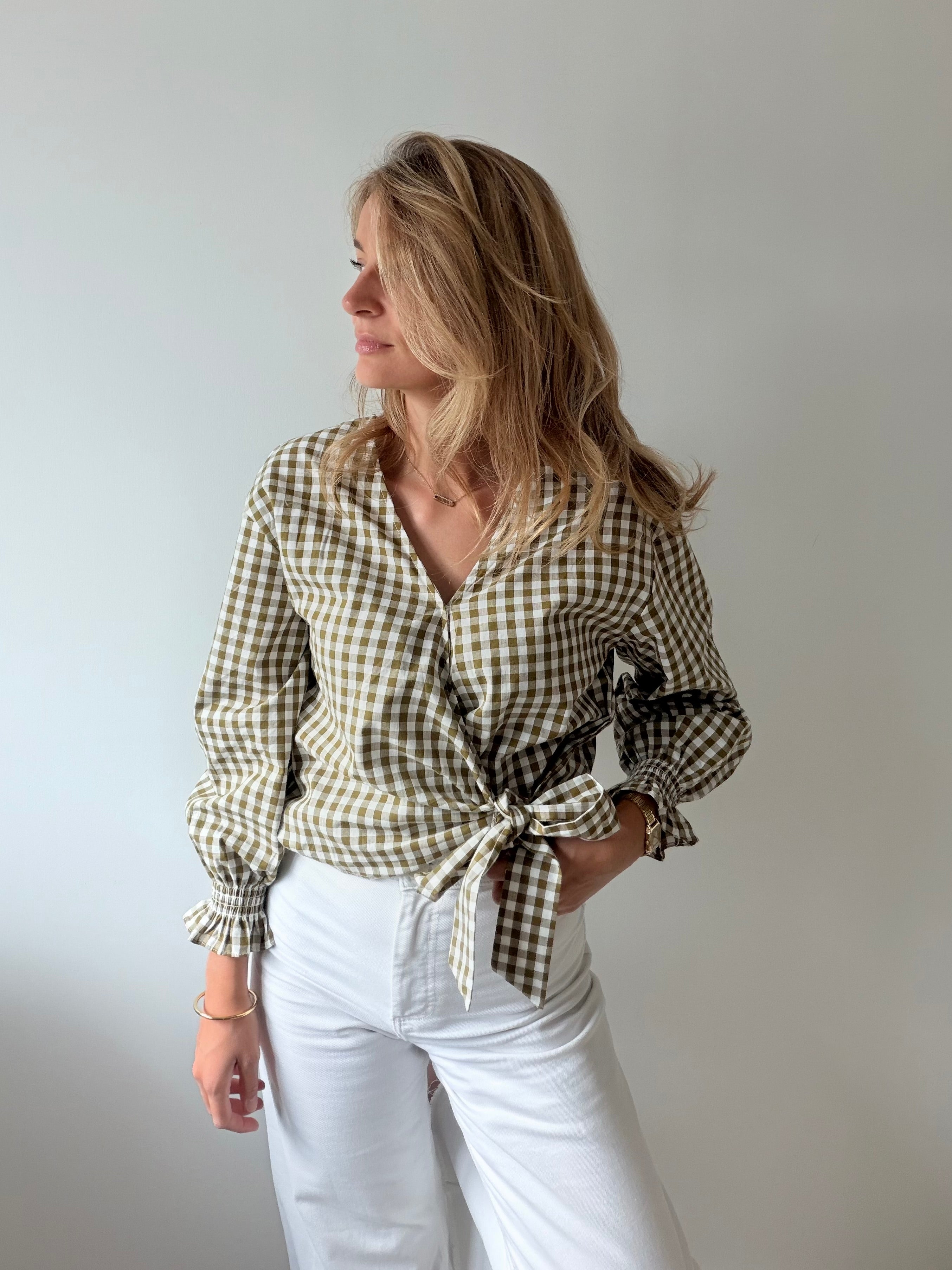 Blouse CÉLESTE - Vichy Olive & Blanc