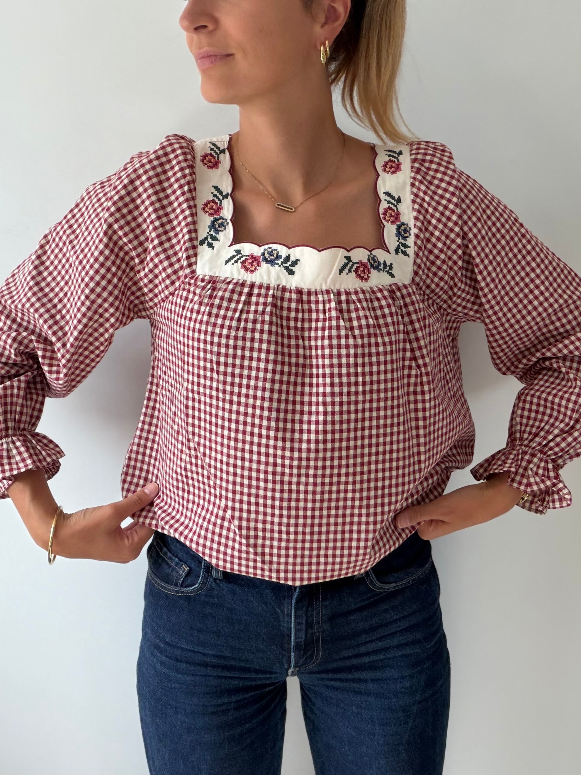 Blouse DIANE - Vichy rouge & blanc cassé
