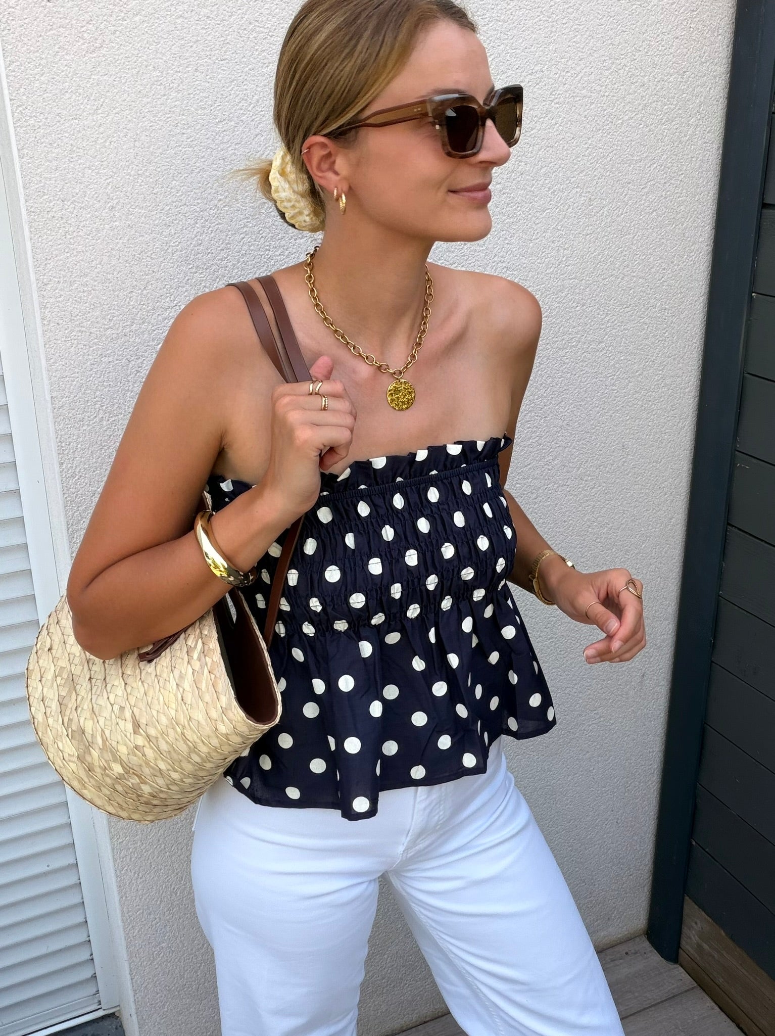 Top bustier COLETTE - Pois marine & blanc