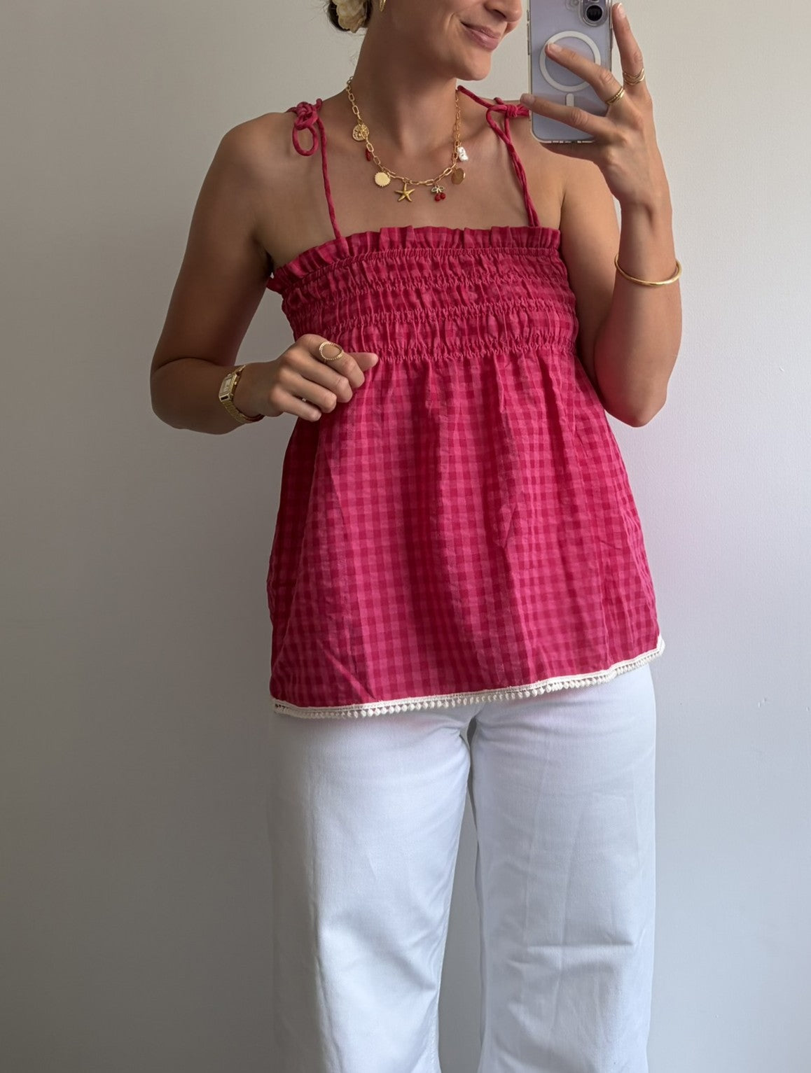Top ALMA - Vichy fuchsia