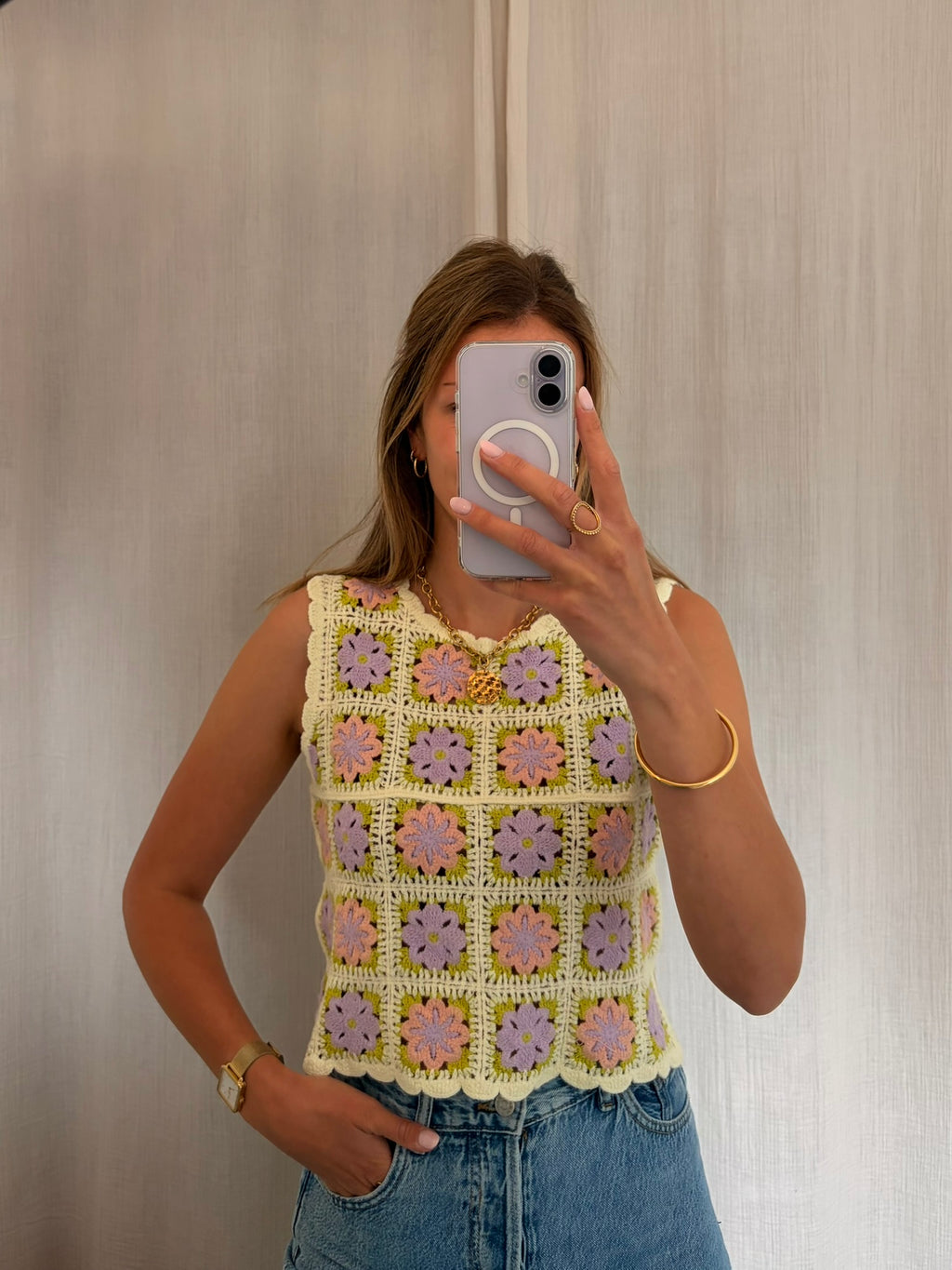 Top crochet MARCELLE – Fleurs multicolores