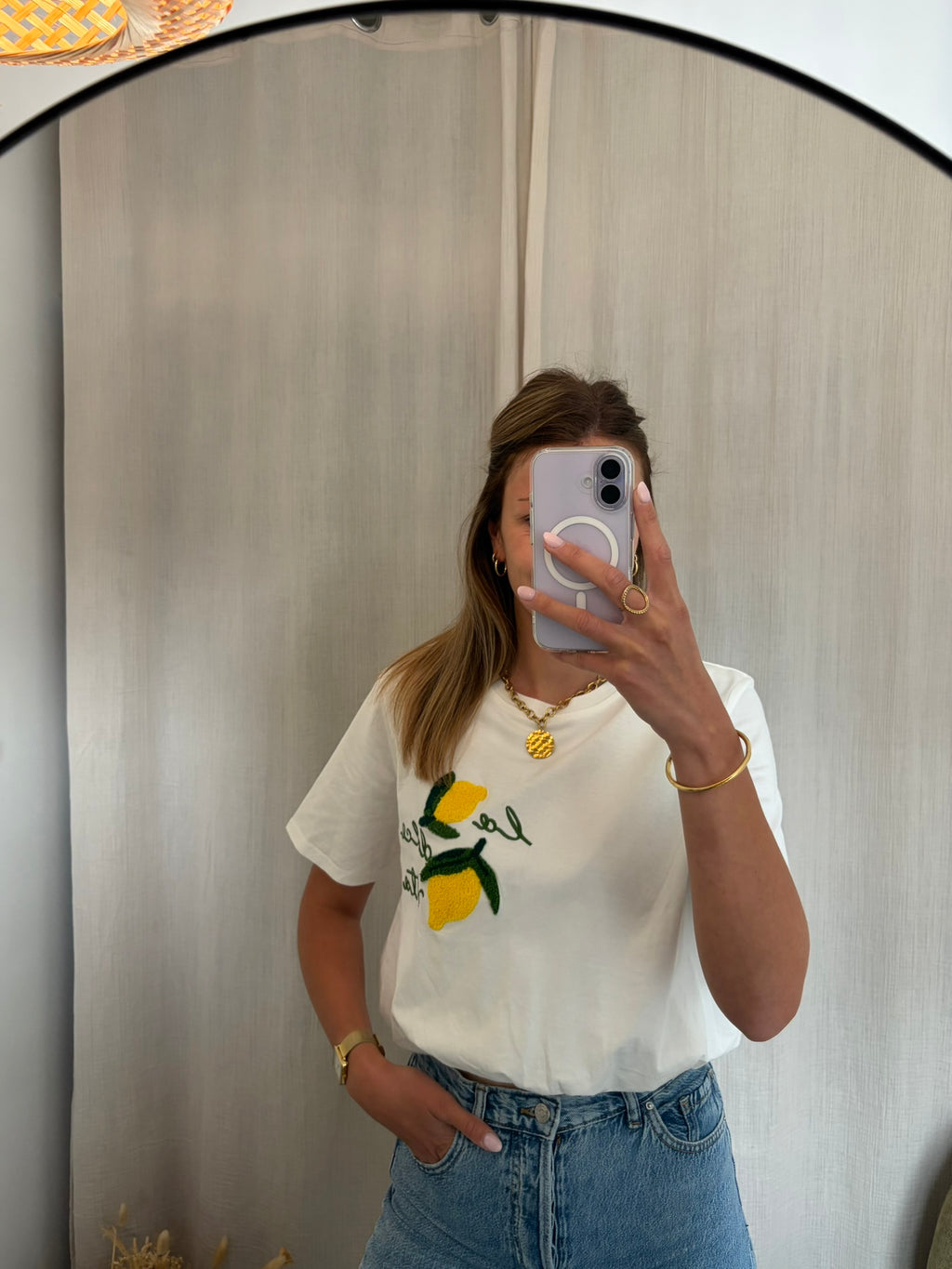 Tee-shirt blanc DOLCE VITA broderie citrons bouclette coupe courte élastique – Marcelle Ouest