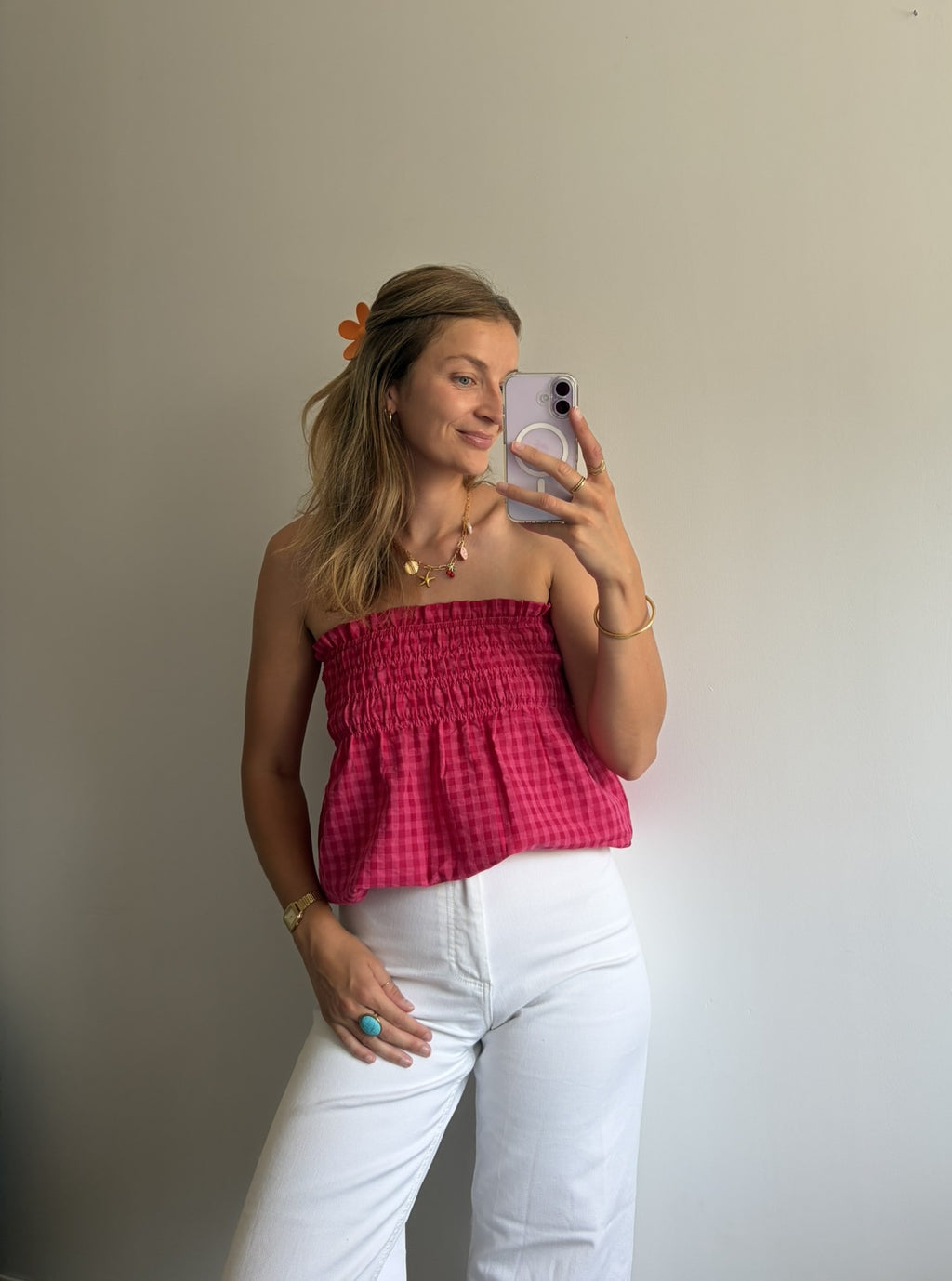 Top ALMA - Vichy fuchsia