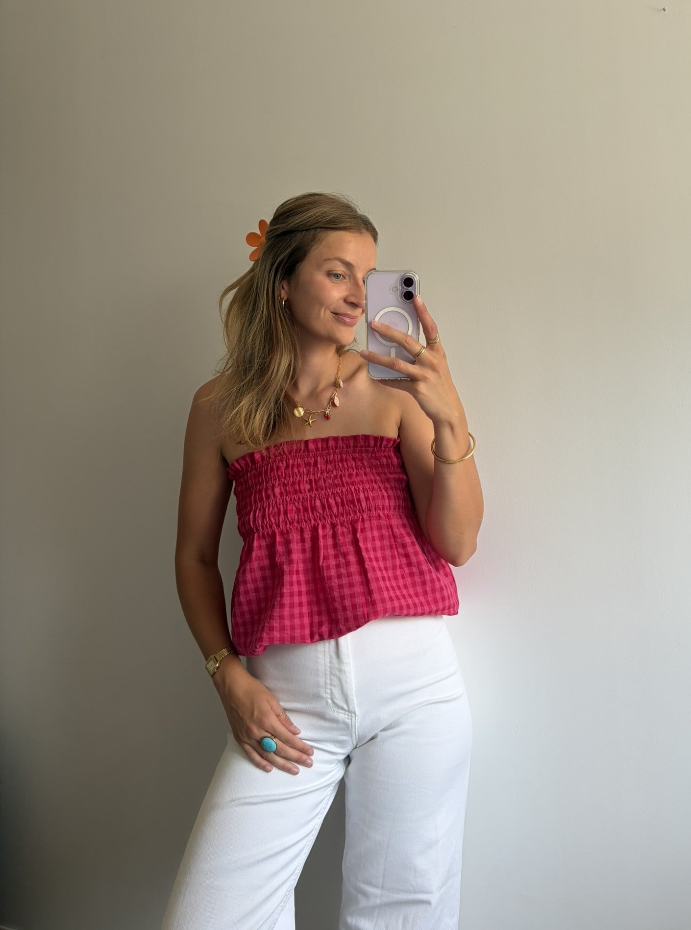 Top ALMA - Vichy fuchsia